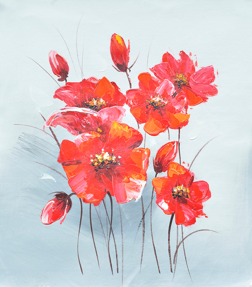 100% Handmade Oil Painting - Fiery Poppies