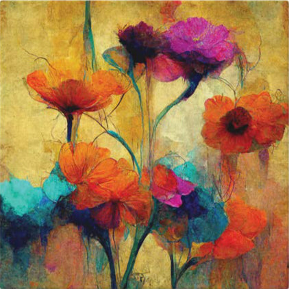 100% Handmade Oil Painting - Poppy Panorama - Golden Dawn's Awakening