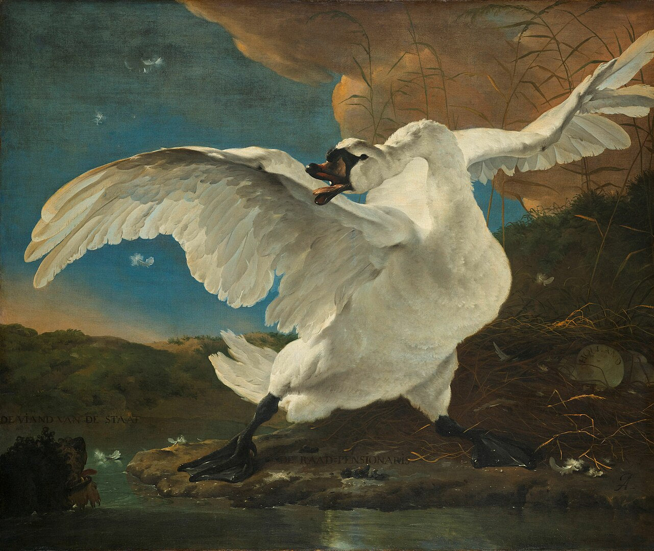 100% Handmade Oil Painting - The Threatened Swan