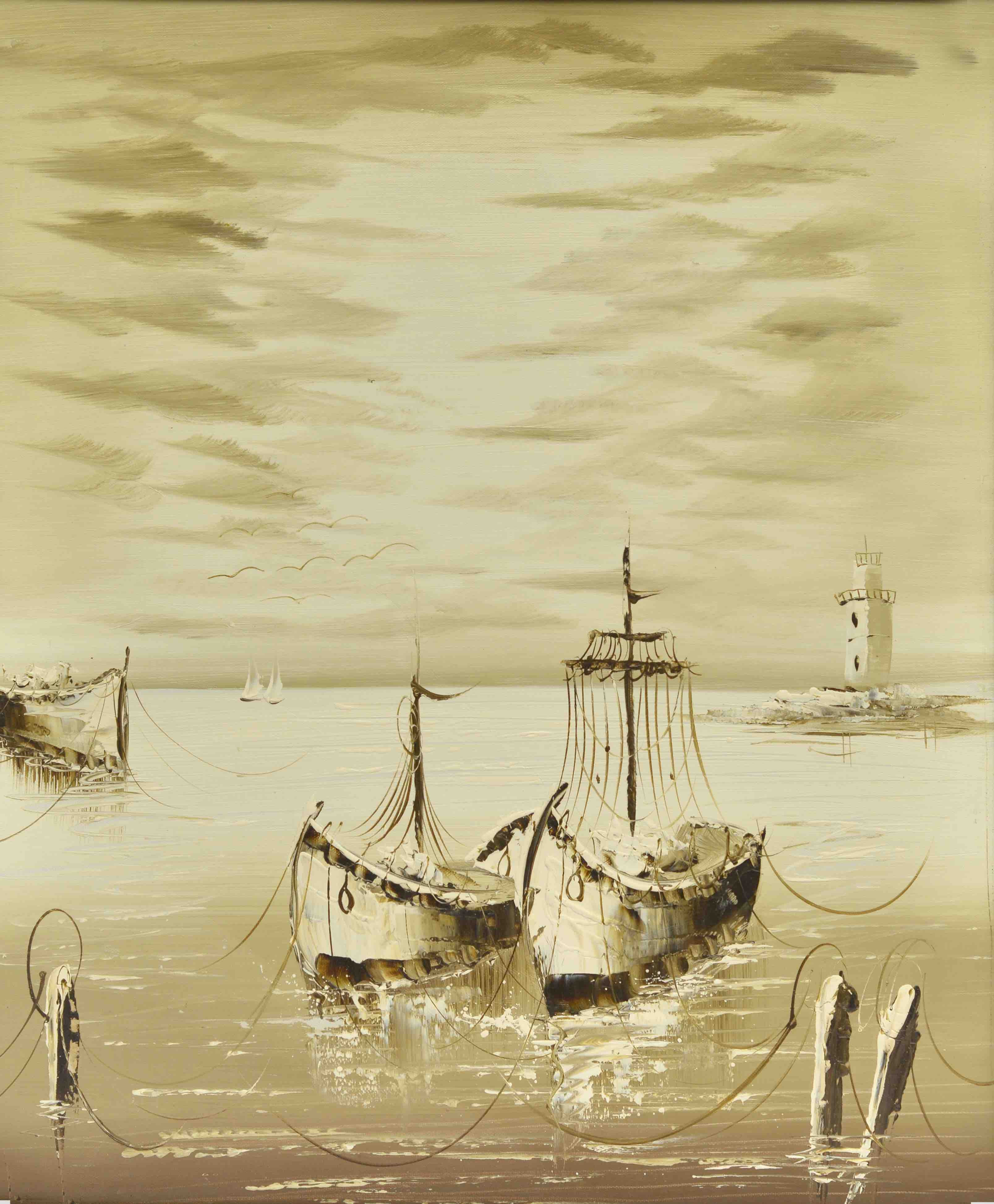 100% Handmade Oil Painting - Monochrome Voyage