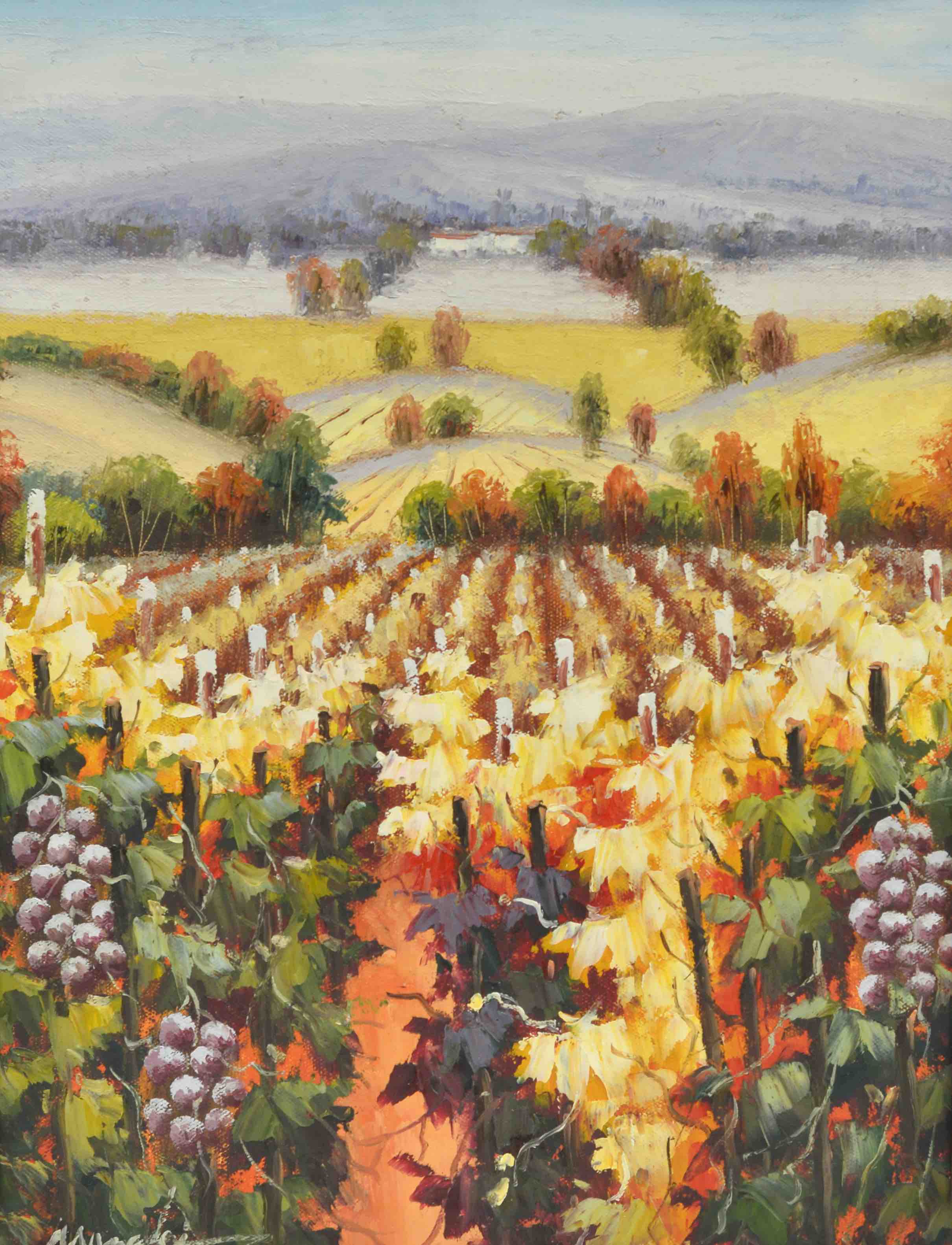 100% Handmade Oil Painting - Vineyard in Autumn