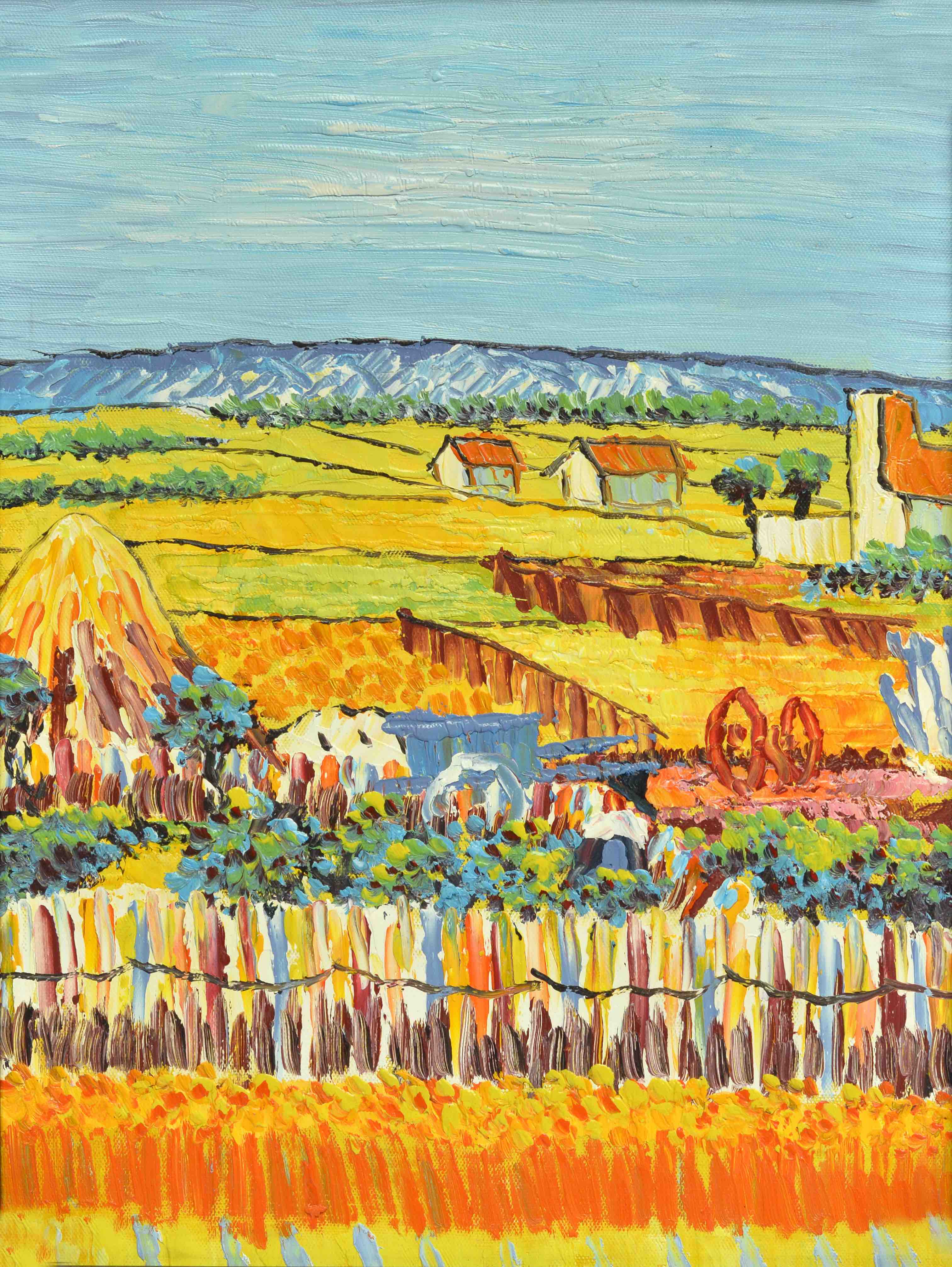 Oil Painting - Harvest At La Crau With Montmajour In The Background