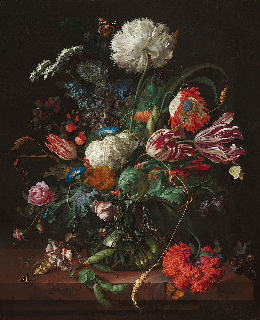 100% Handmade Oil Painting - Still life with flowers in a glass vase
