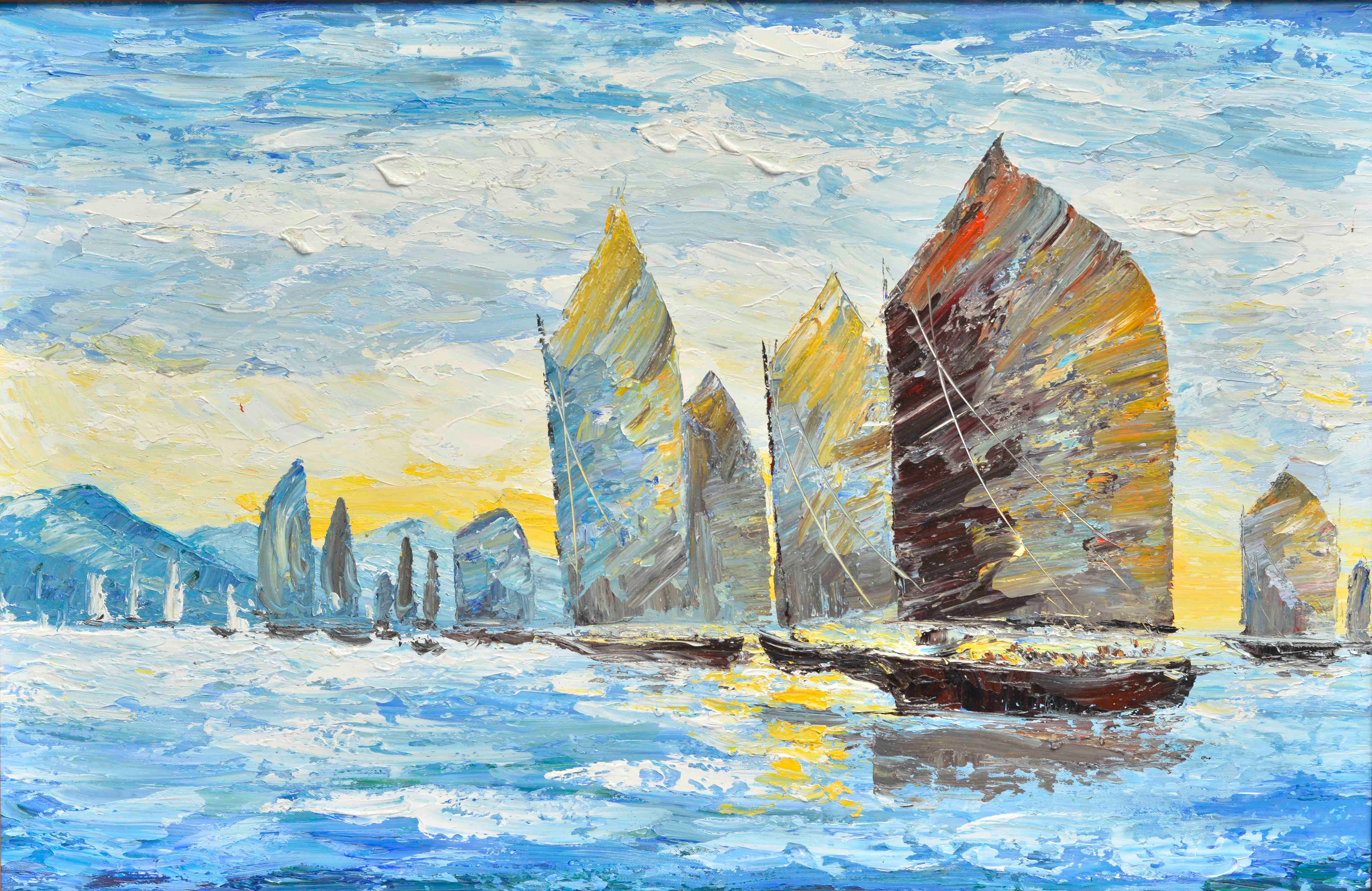 100% Handmade Oil Painting - Sails at Dawn