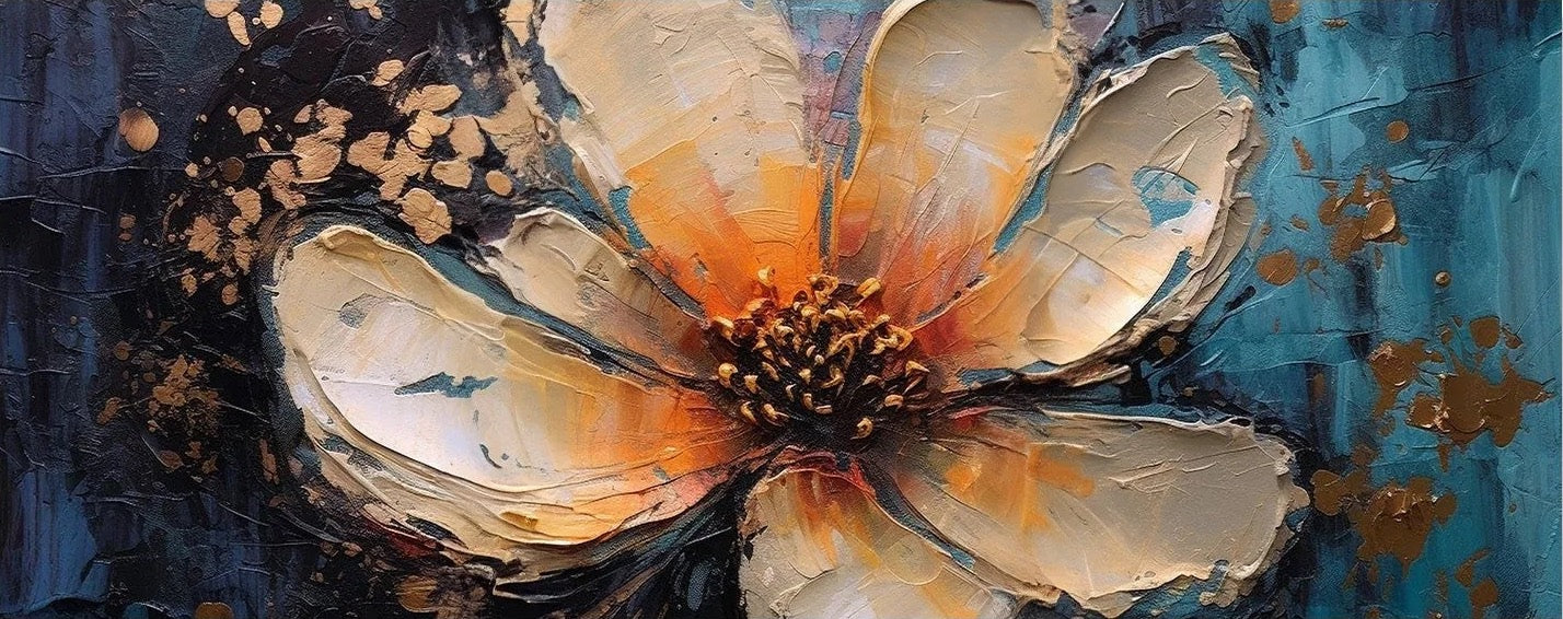 100% Handmade Oil Painting - Luminous Bloom: Petals Dancing in Twilight