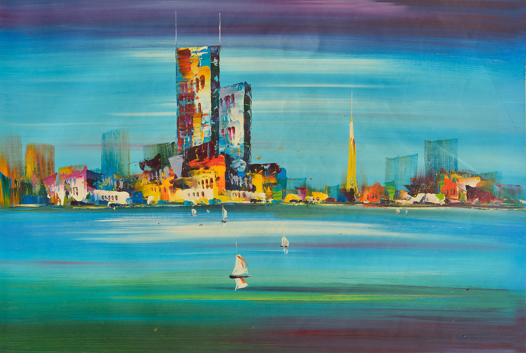 100% Handmade Oil Painting - Metropolis Mirage