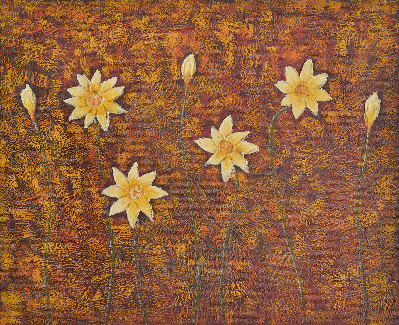 100% Handmade Oil Painting - Sunlit Blossoms