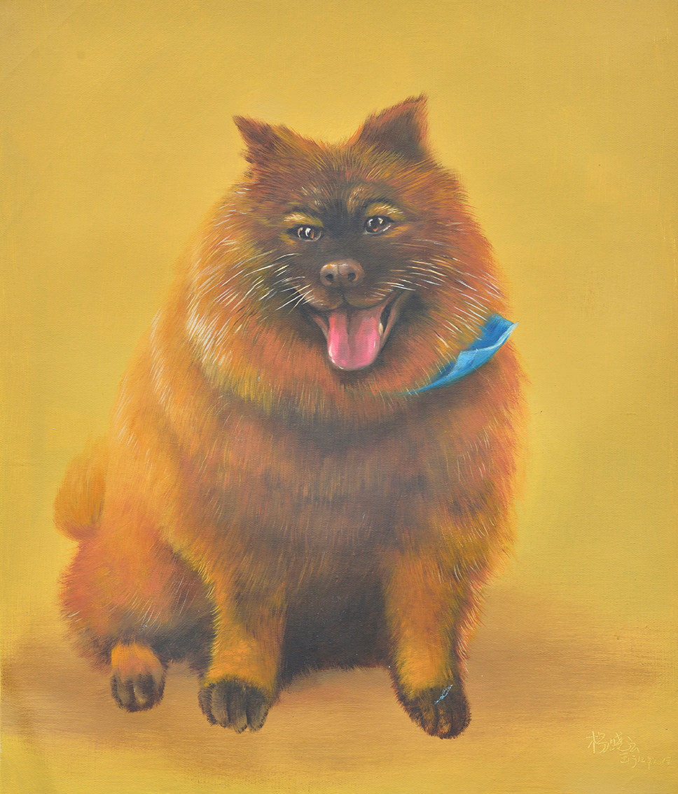 100% Handmade Oil Painting - Joyful Pomeranian