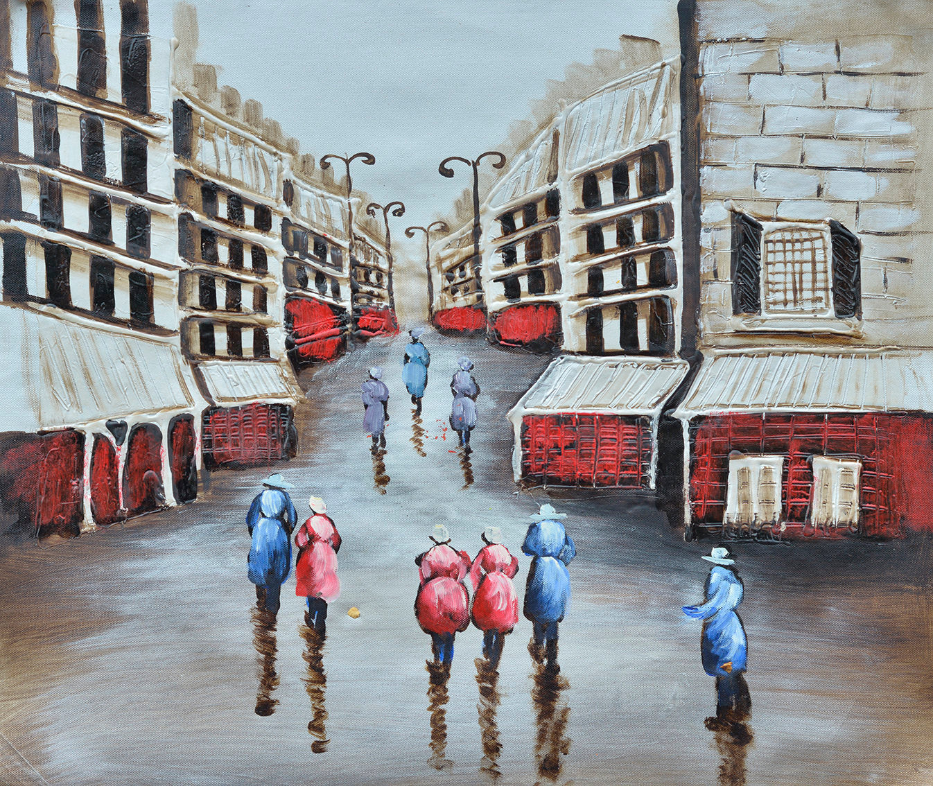 100% Handmade Oil Painting - Rainy Day in the City