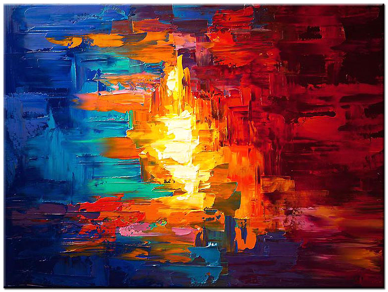 100% Handmade Oil Painting - Lightning's Dance in Chromatic Skies