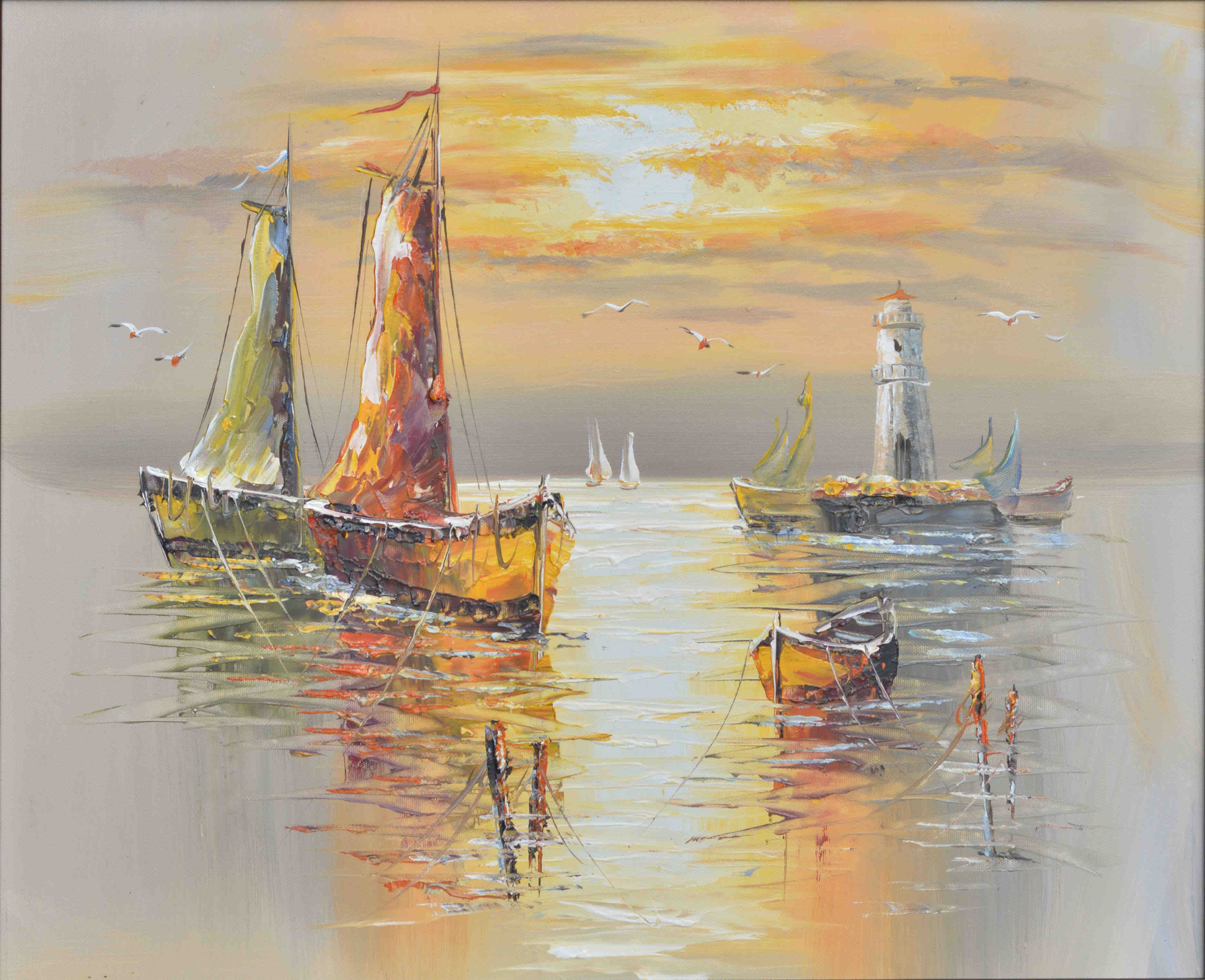 100% Handmade Oil Painting - Golden Hour Regatta
