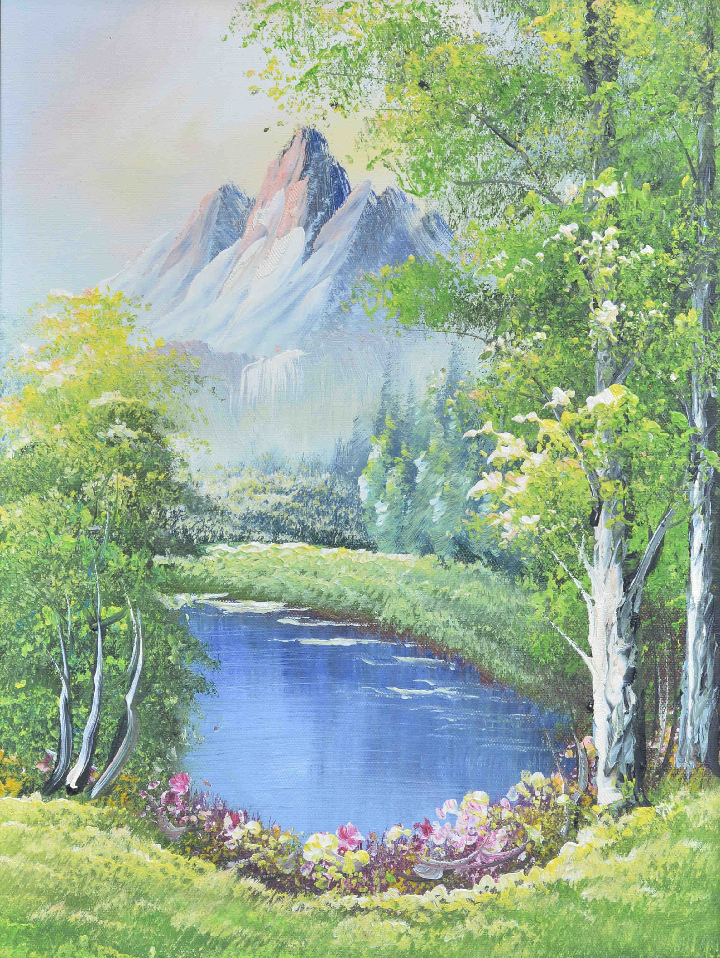 100% Handmade Oil Painting - Spring's Mountain Whisper