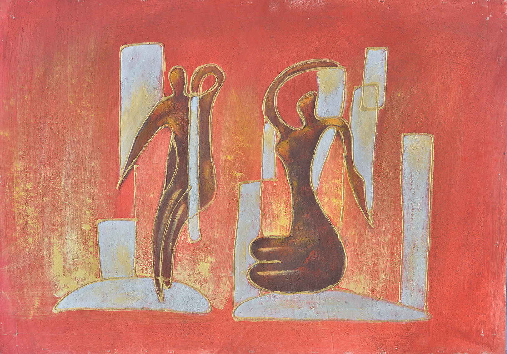 100% Handmade Oil Painting - Tribal Figures