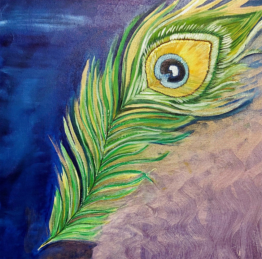 100% Handmade Oil Painting - Peacock Feathers