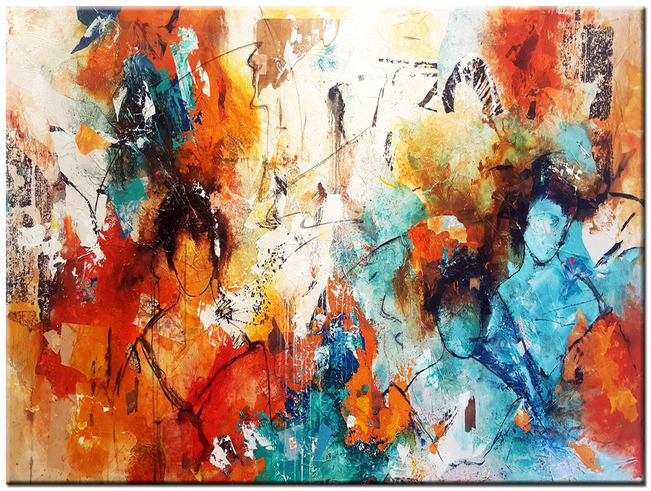 100% Handmade Oil Painting - Urban Rhythms: Humanity in Vibrant Motion