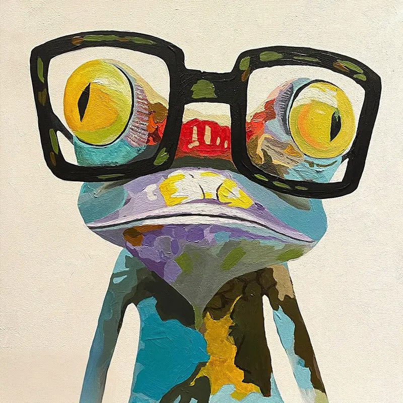 100% Handmade Oil Painting - Cute Frog with Glasses