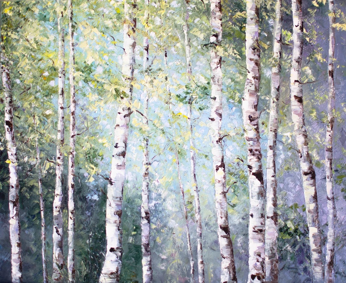 100% Handmade Oil Painting - White Birch Forest
